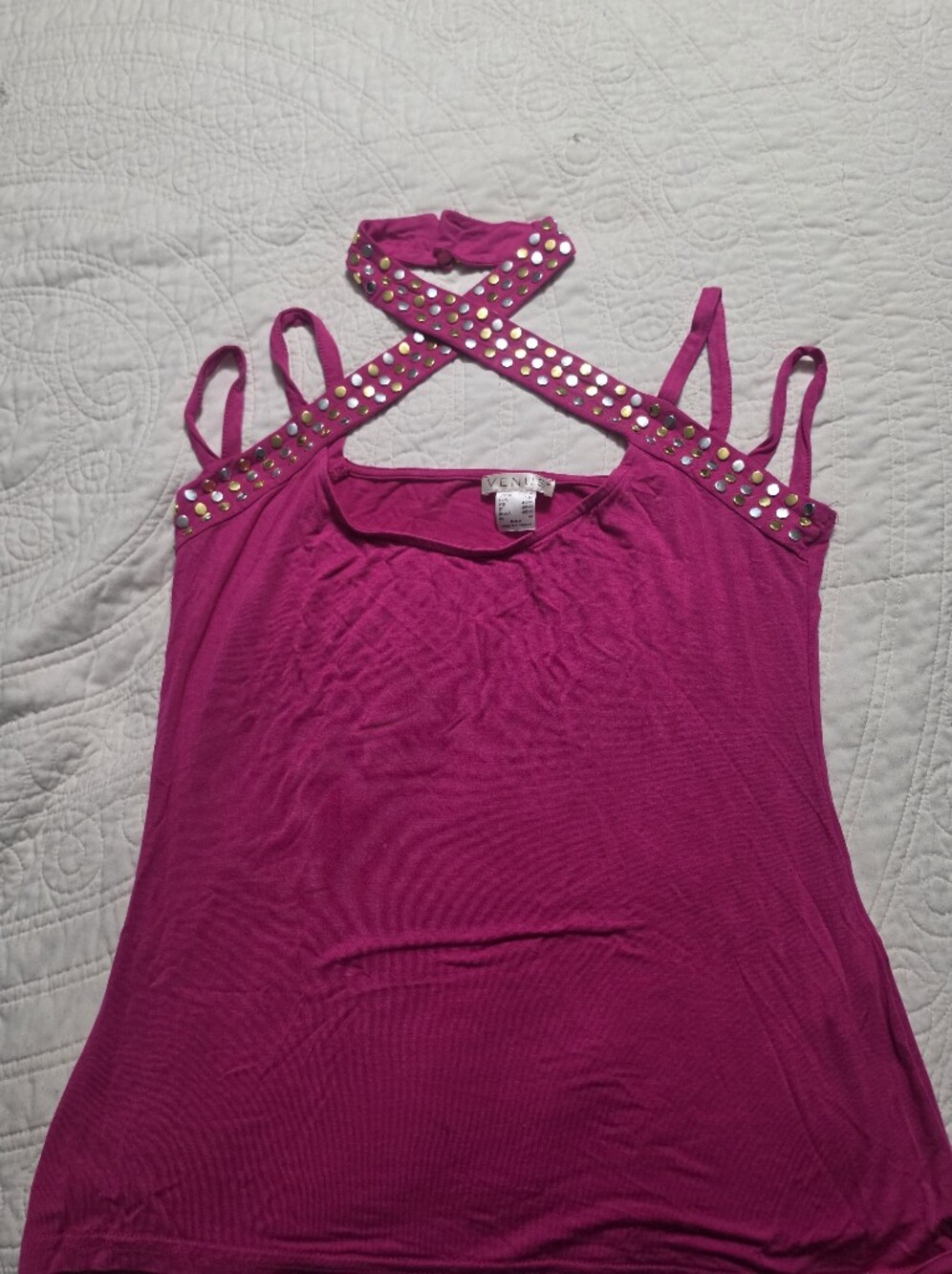 VENUS Fuchsia Stud-Detail Cross-Strap Blouse
